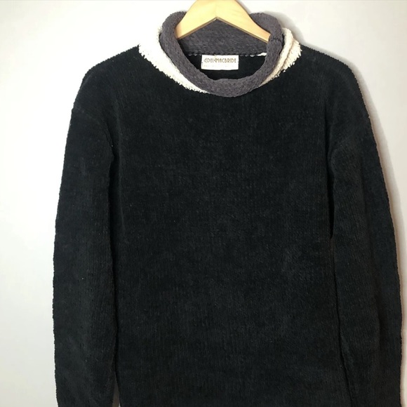 EDEL MACBRIDE Sweater Ireland Hand Made High Roll Neck Chenille Knit Black Large - Picture 2 of 16